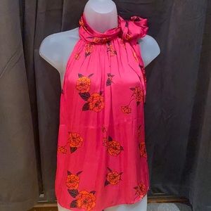 Banana republic pink silk top with orange flowers